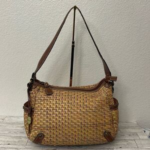 Fossil Vintage Straw and Leather Shoulder Bag